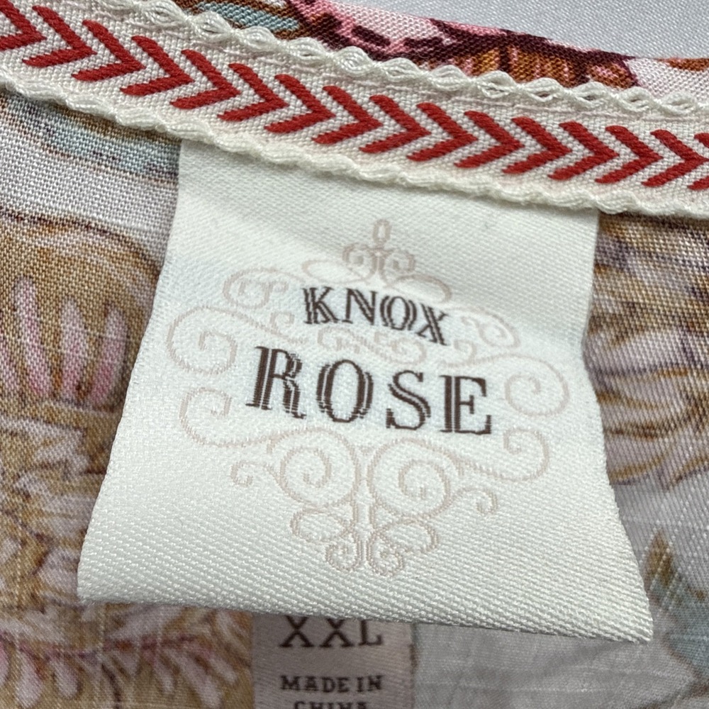 Knox Rose Women's Top Size XXL Floral Orange Green NWT V Neck Peasant Popover - Picture 2 of 10